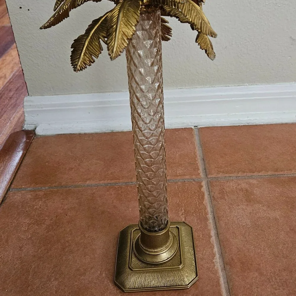 RARE JAY STRONGWATER FLORA & FAUNA PALM TREE ENAMEL CRYSTAL CANDLE HOLDER OBJET